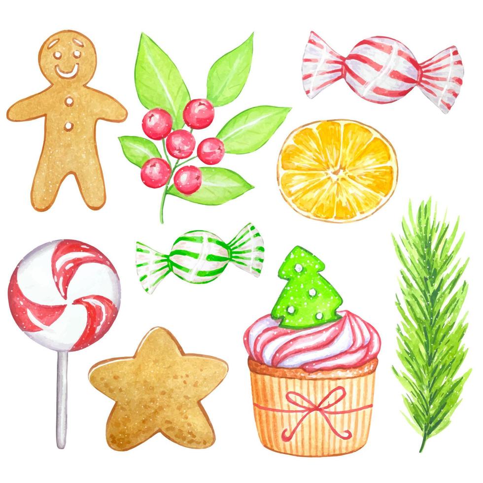 Set of Christmas sweets . watercolor vector