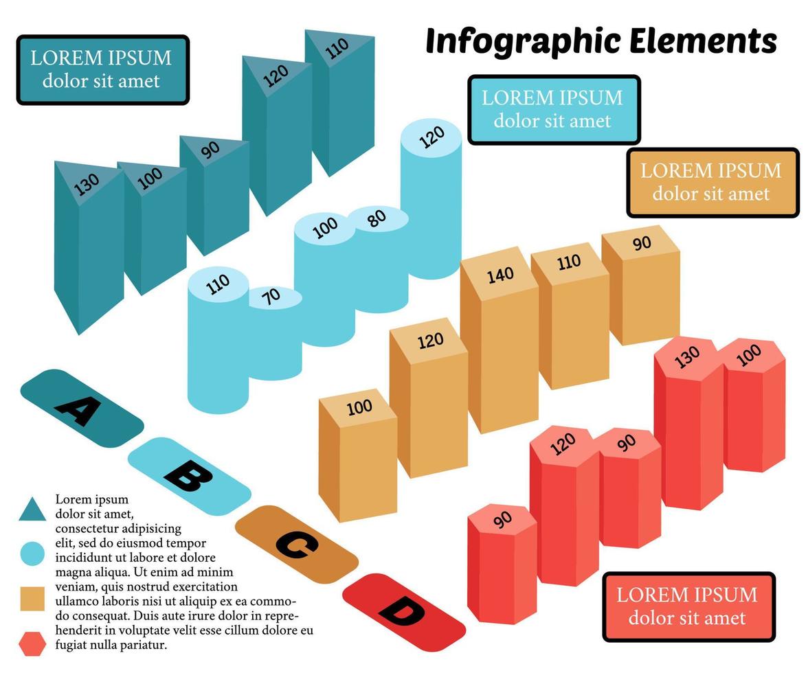 Isometric Vector Infographic Elements. Business Block Chart on White Background. Basic 3D Shapes.