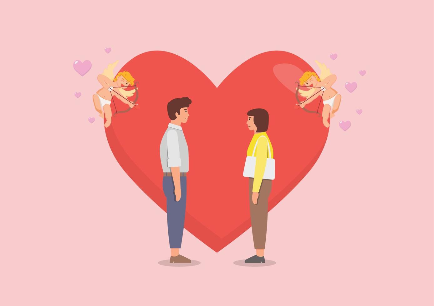 Loving couple with cupids prepare to shoot his bow vector