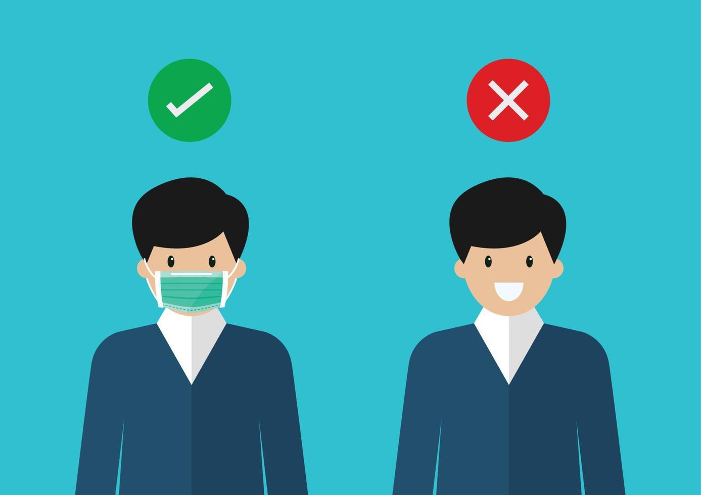 No entry without face mask. Man wearing medical mask vector