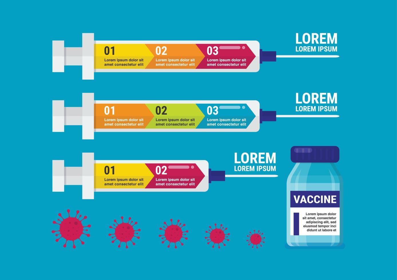 Medical ampoule vaccine and syringe infographic vector