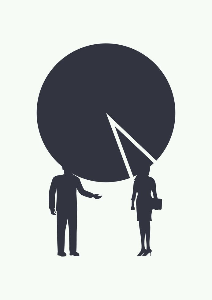 Silhouette of Businessman and woman discussion with pie chart as their heads vector