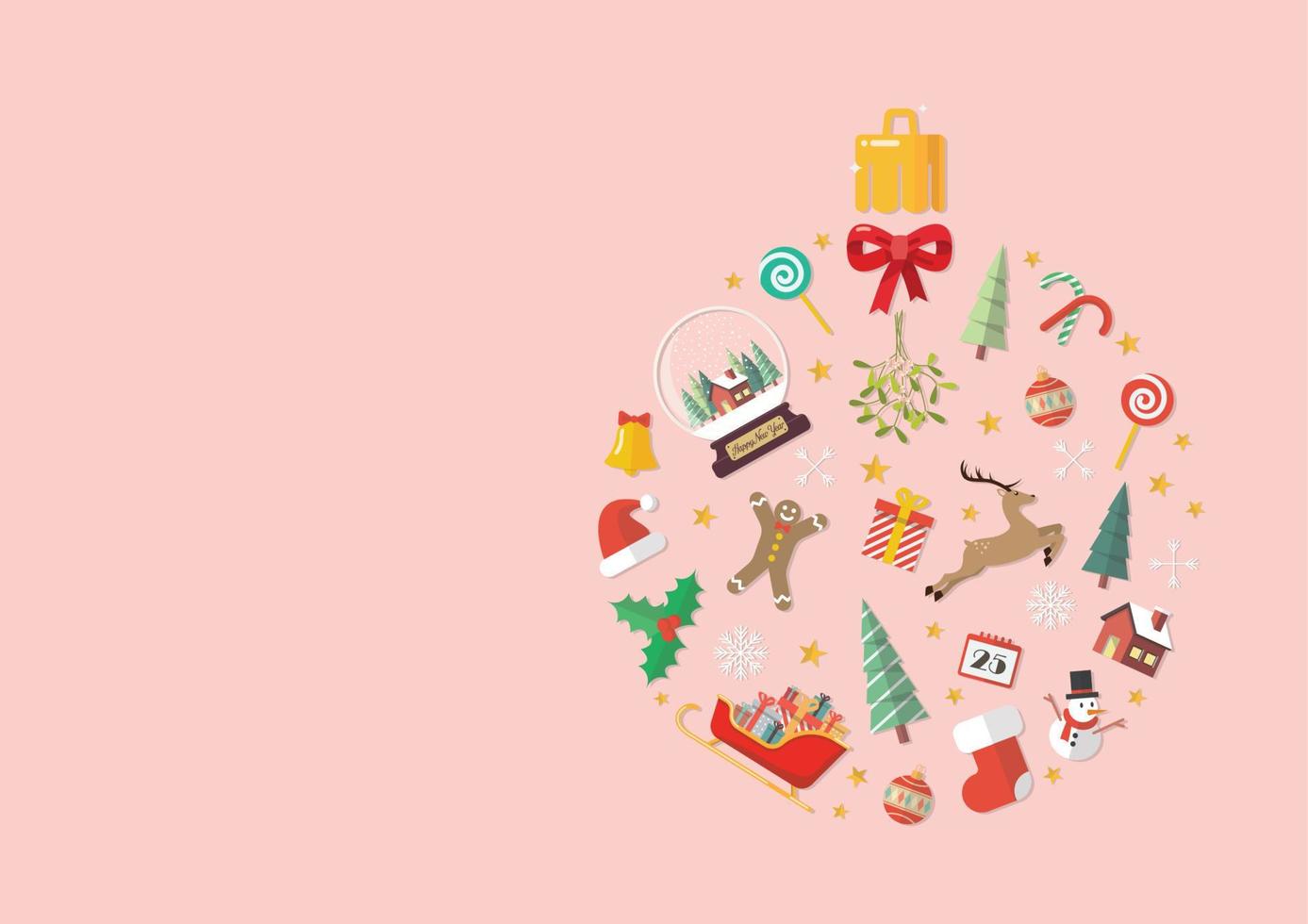 Christmas objects laid out in the shape of a Christmas ball vector