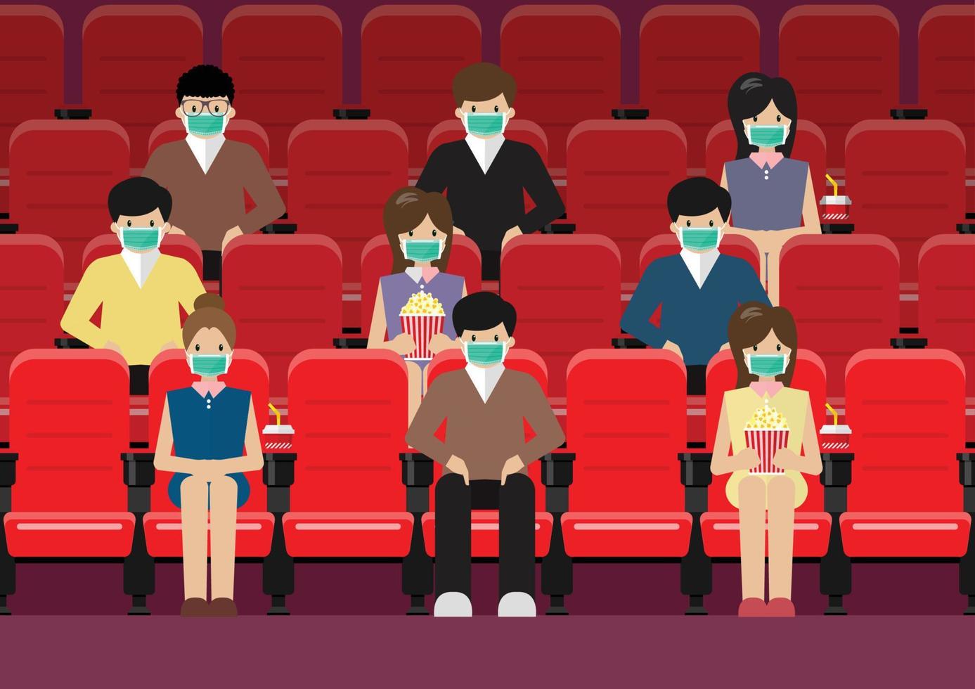 People in movie theater lifestyle after pandemic covid-19 corona virus vector