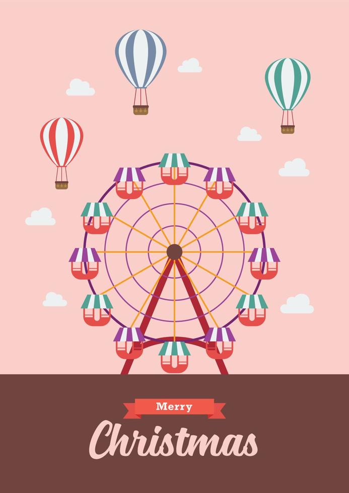 carnaval rueda de la fortuna navidad tarjeta de felicitación vector