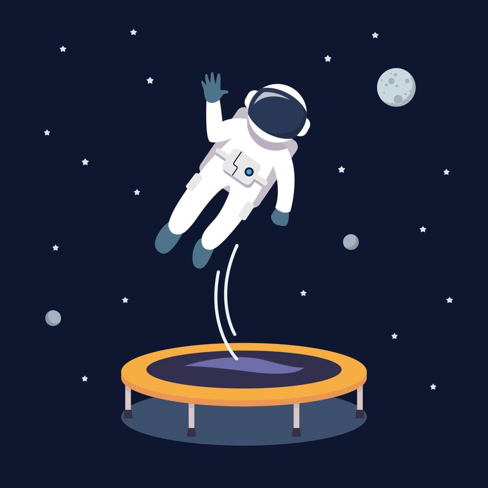 Astronaut Jumping and Bouncing on Trampoline vector