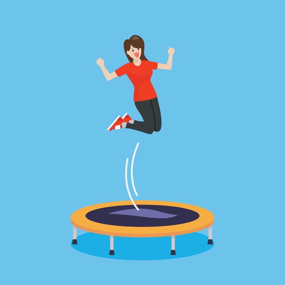 Excited Woman Jumping and Bouncing on Trampoline vector