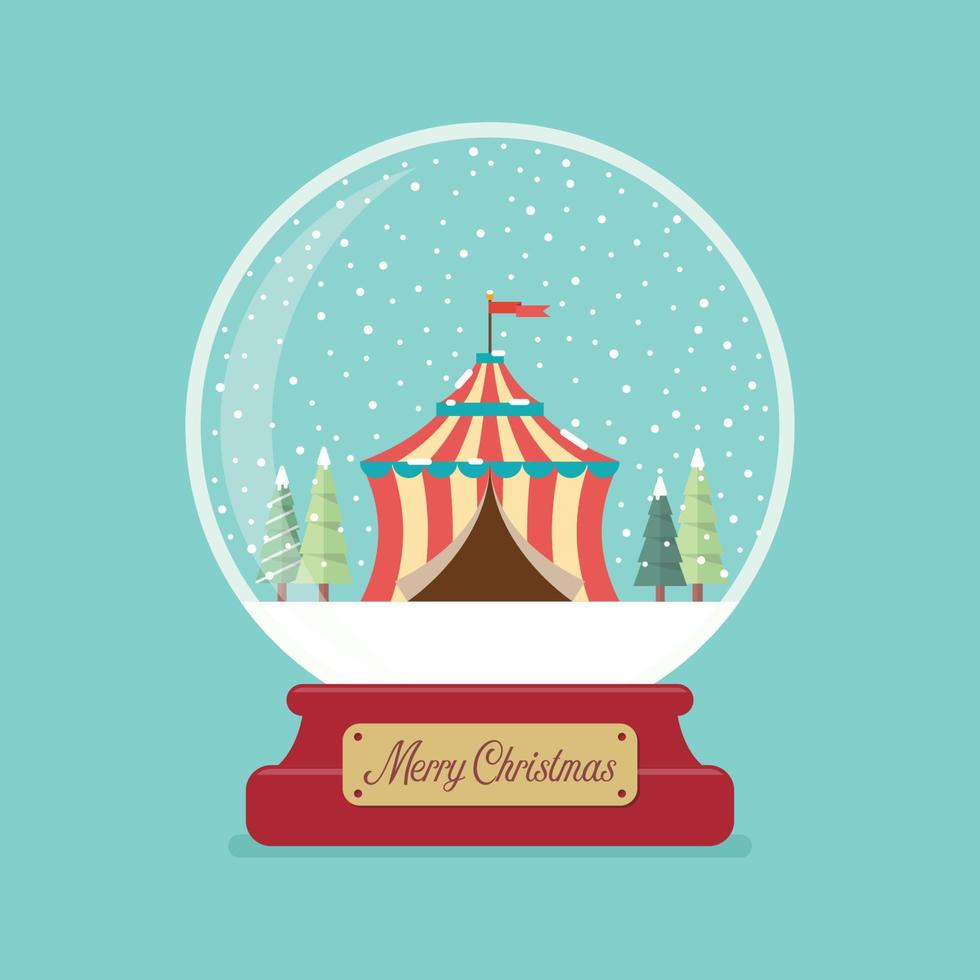 carpa de circo en bola de cristal de feliz navidad vector