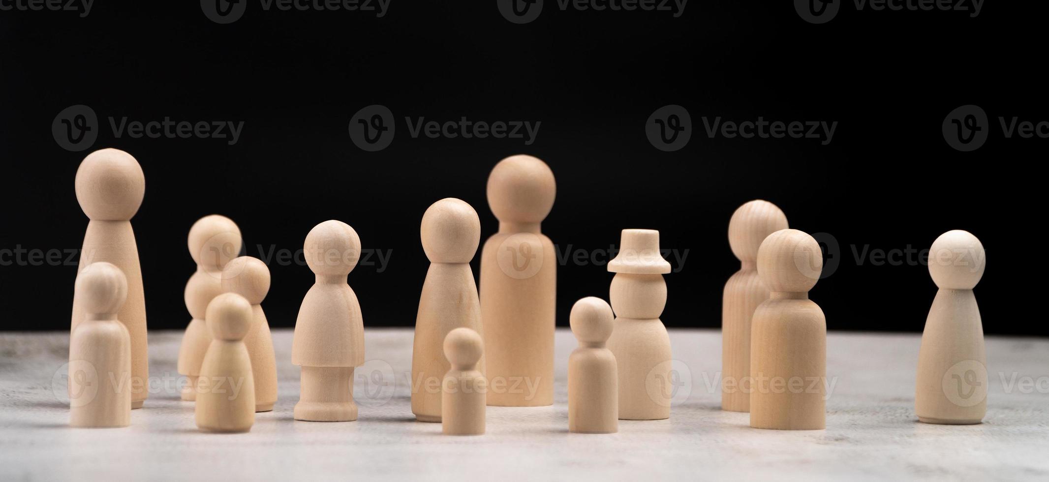 Many wooden human figures, Man and woman standing. Concept of Human resource, Talent management, Recruitment employee photo