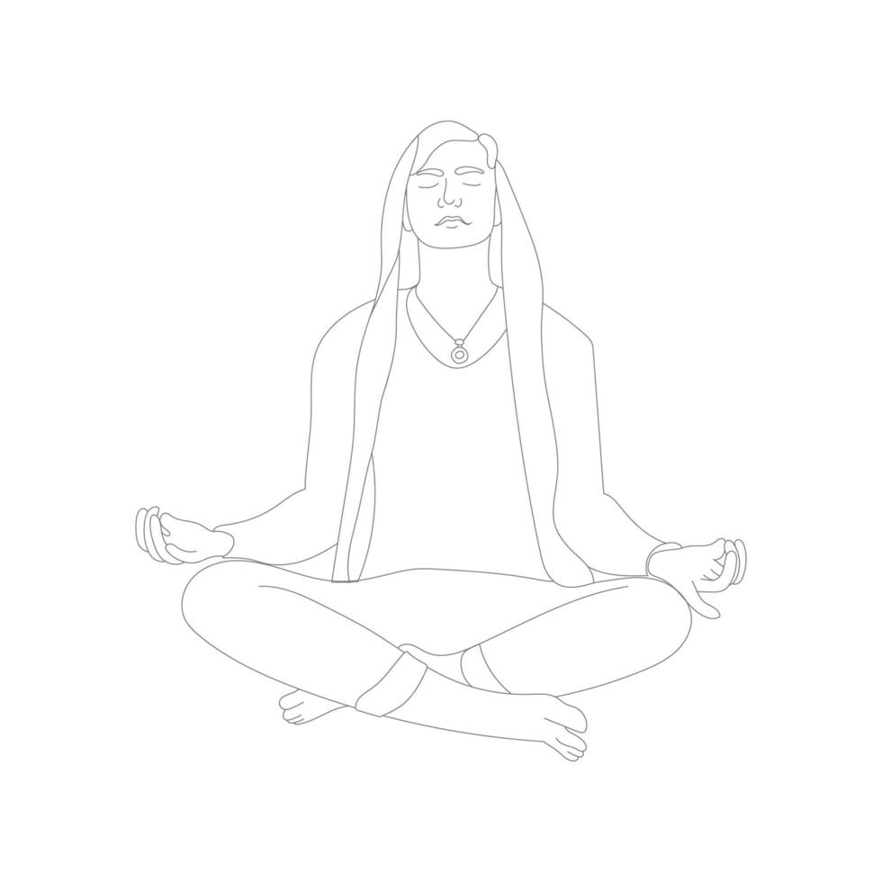 Meditating man line art. Human character vector illustration.