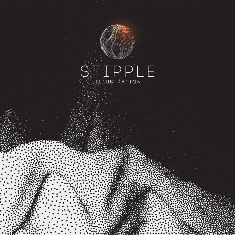 Dot stipple illustration. Old art Snowboard mountain Art background. Pointillism graphic. Grain terrain wallpaper. vector