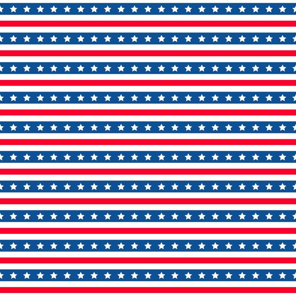 American patriotic seamless pattern. USA traditional background.  Red blue white stars and stripes backdrop. Vector template for fabric, textile, wallpaper, wrapping paper, etc.