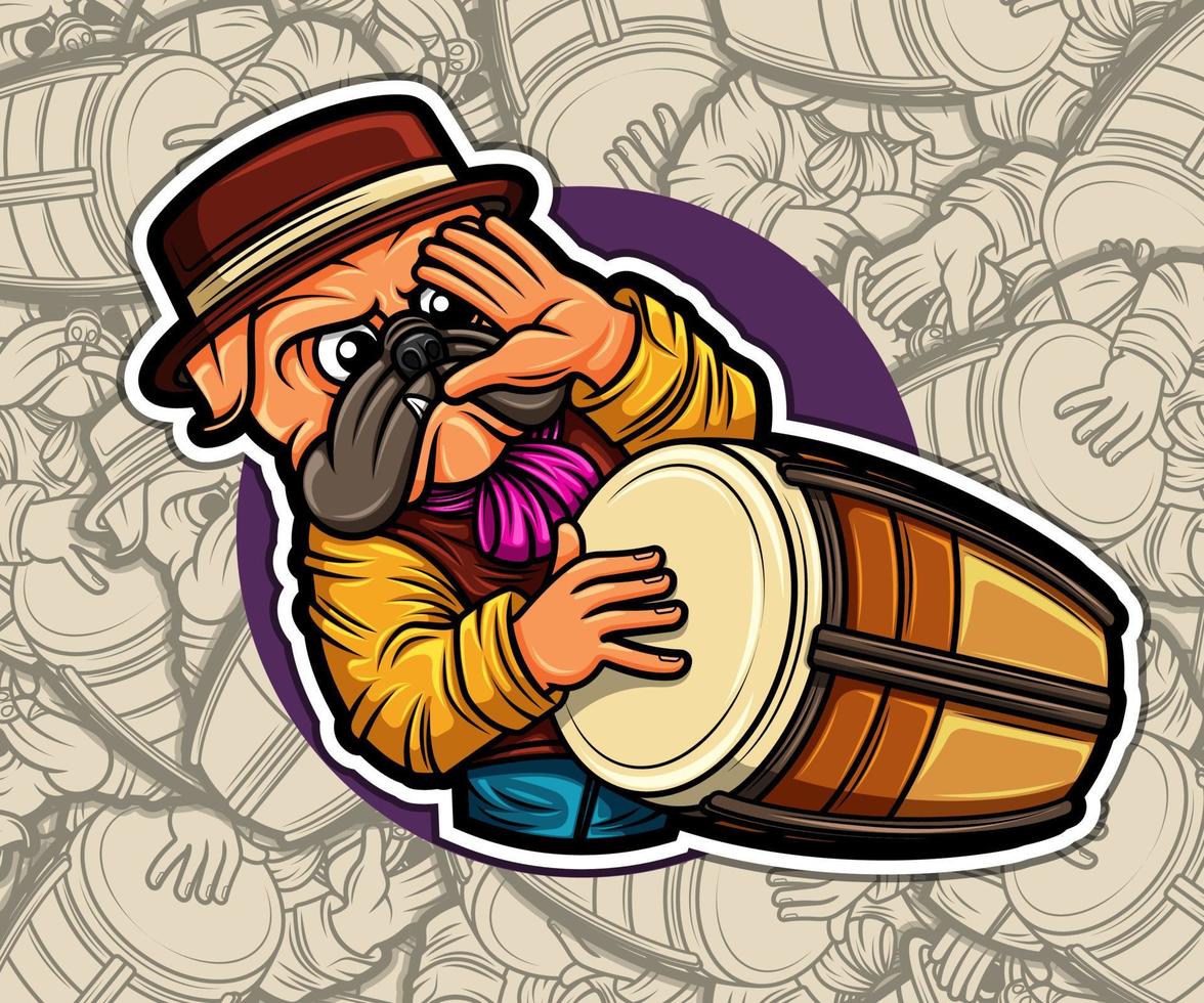 Cute pug dog playing the conga drum illustration vector