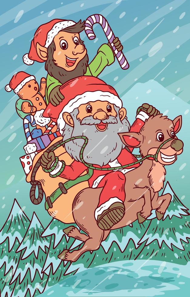 santa claus y ayudante navidad vector