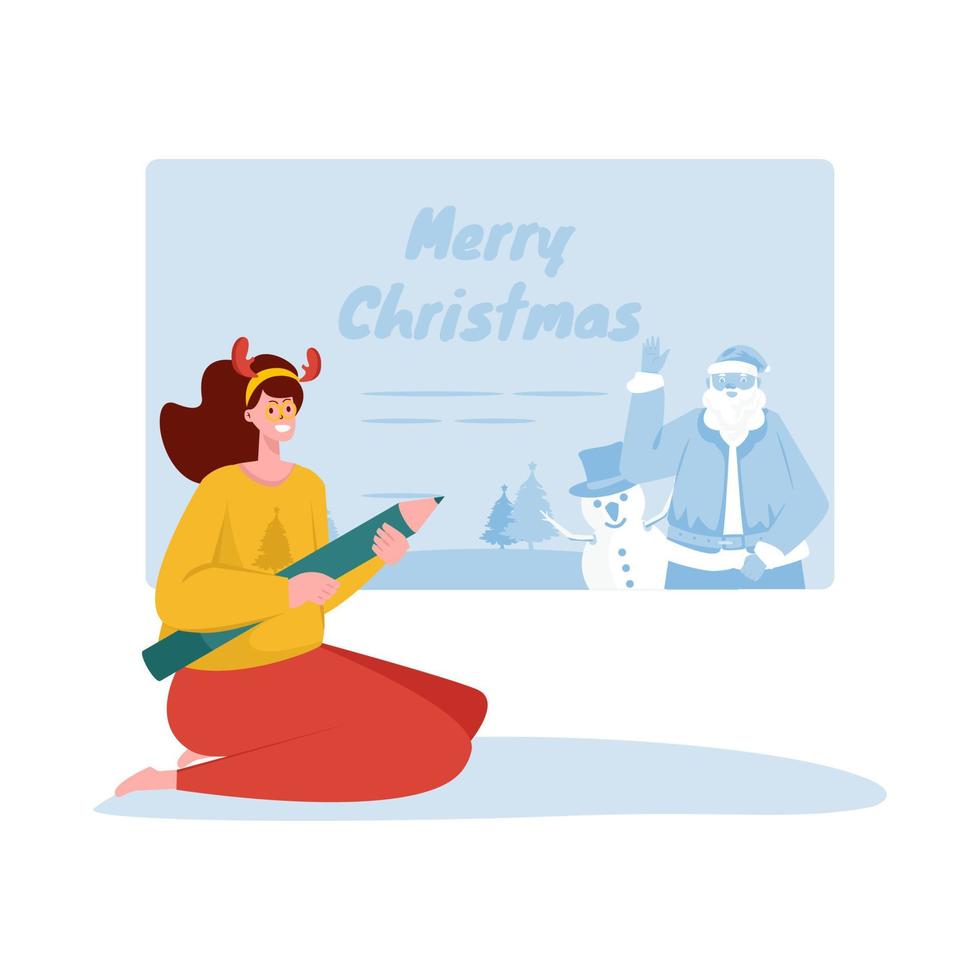 Write a Christmas greeting card flat illustration vector
