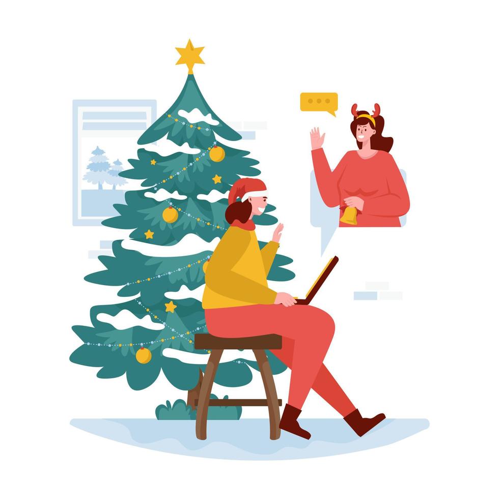Virtual Christmas greetings flat illustration vector