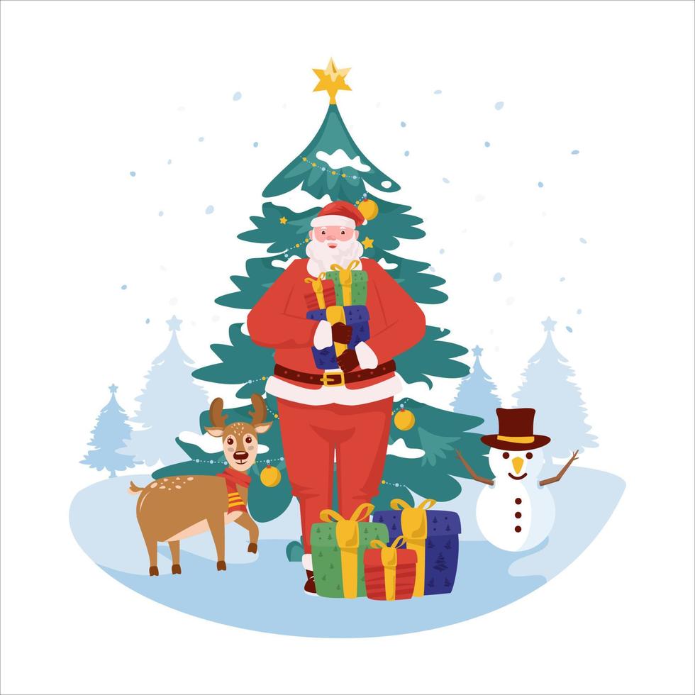 santa claus con regalo de navidad ilustración plana vector