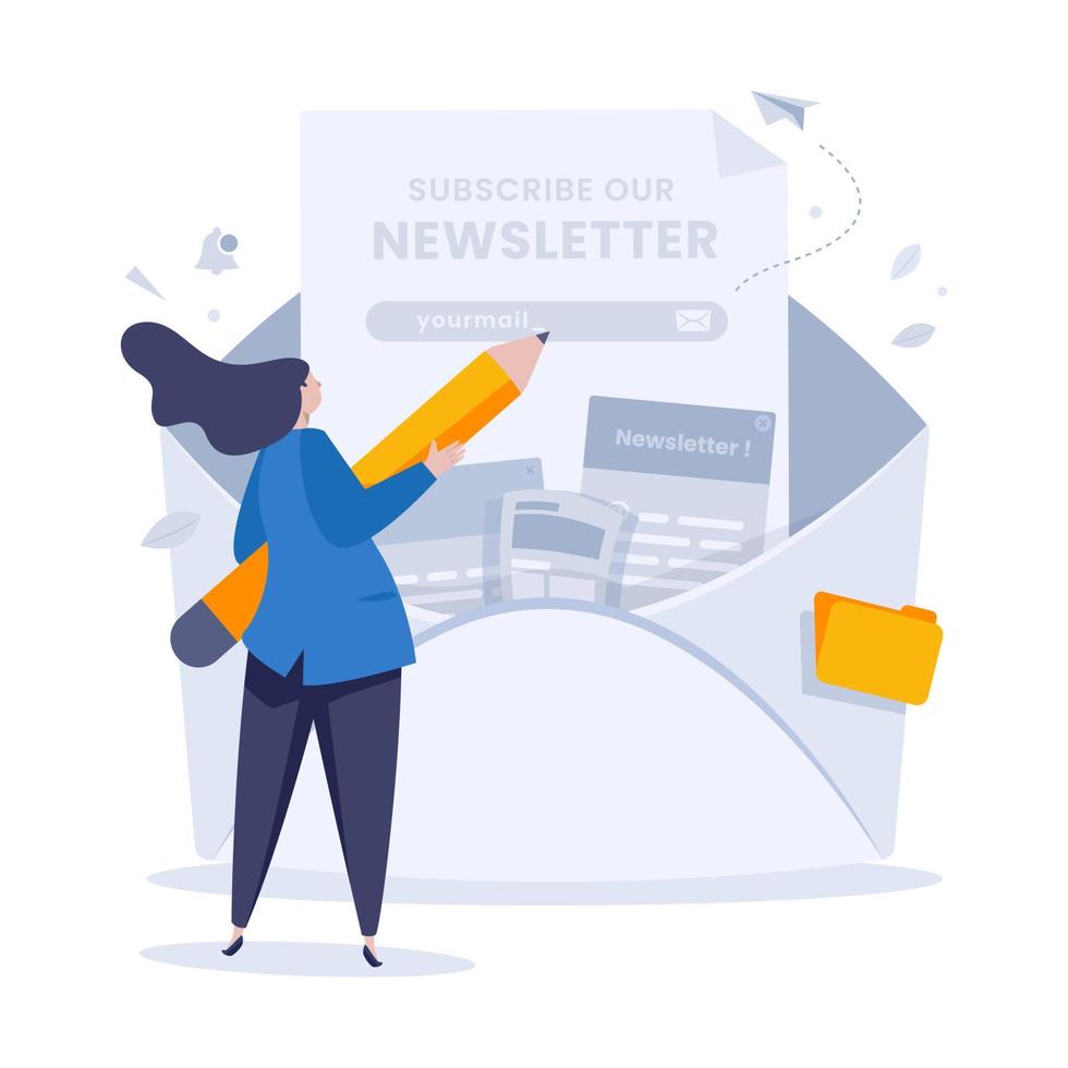 Flat design writes a newsletter update vector