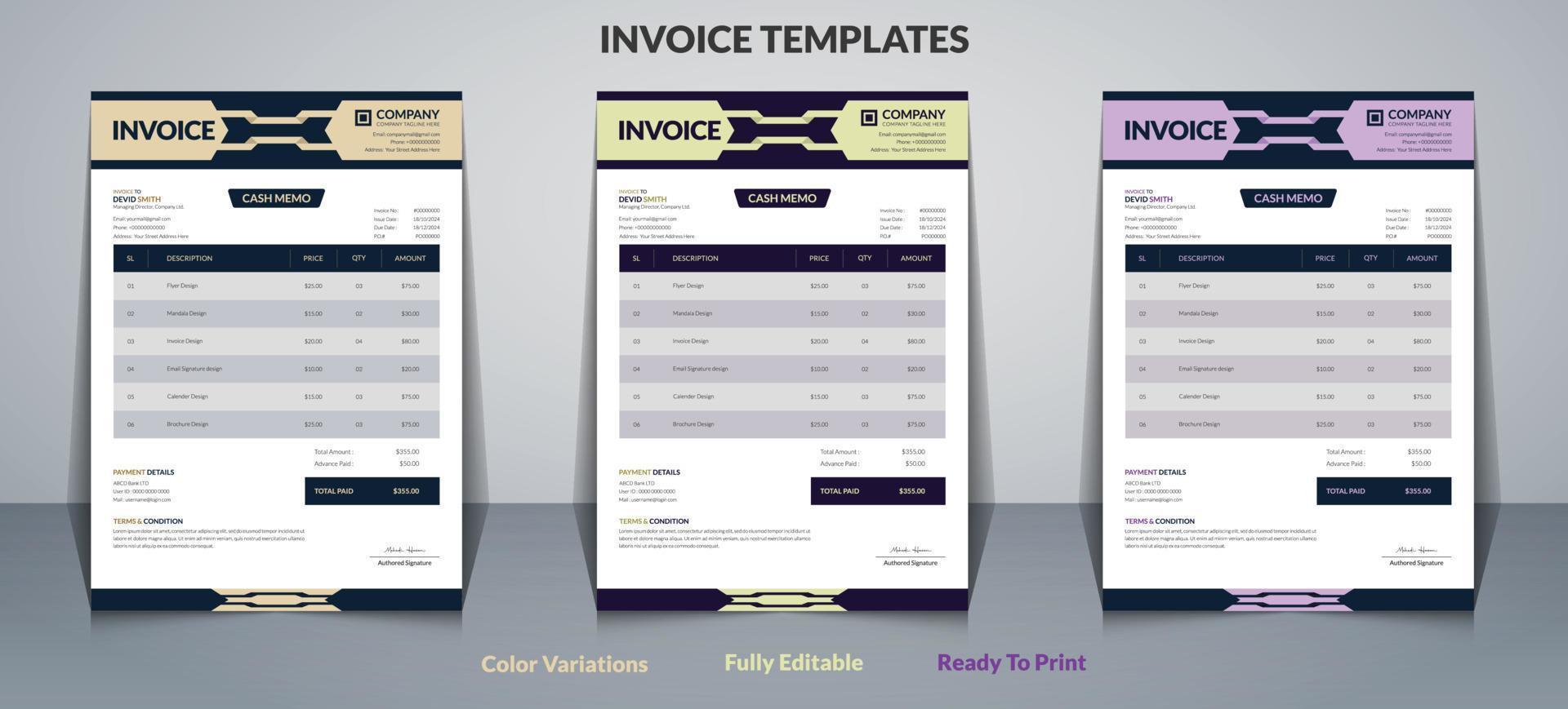 Invoice Templates Design vector