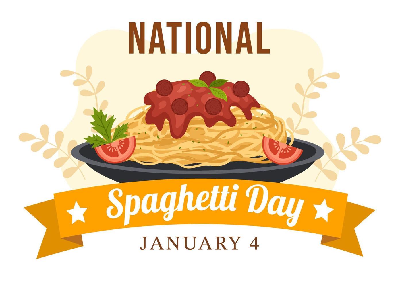 National Spaghetti Day on 4th January with a Plate of Italian Noodles or Pasta Different Dishes in Flat Cartoon Hand Drawn Template Illustration vector