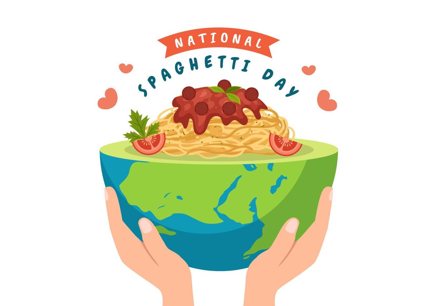 día nacional del espagueti el 4 de enero con un plato de fideos italianos o diferentes platos de pasta en dibujos animados planos dibujados a mano ilustración de plantilla vector