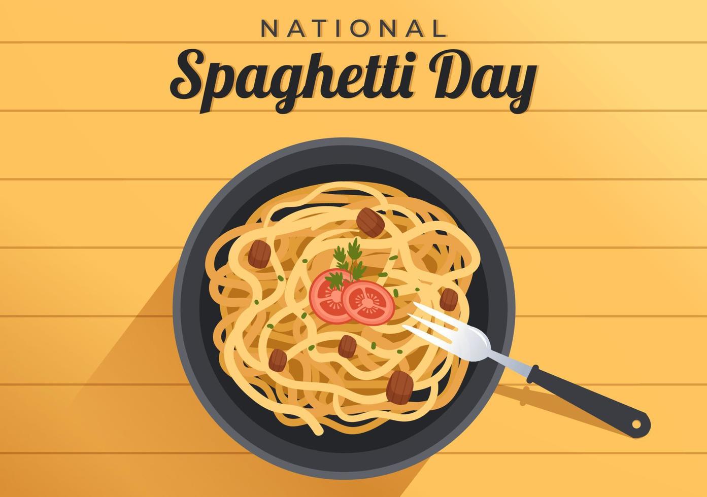 día nacional del espagueti el 4 de enero con un plato de fideos italianos o diferentes platos de pasta en dibujos animados planos dibujados a mano ilustración de plantilla vector