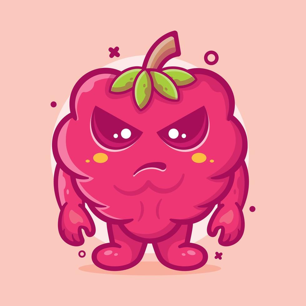 mascota de personaje de fruta de frambuesa seria con expresión enojada dibujos animados aislados en diseño de estilo plano vector