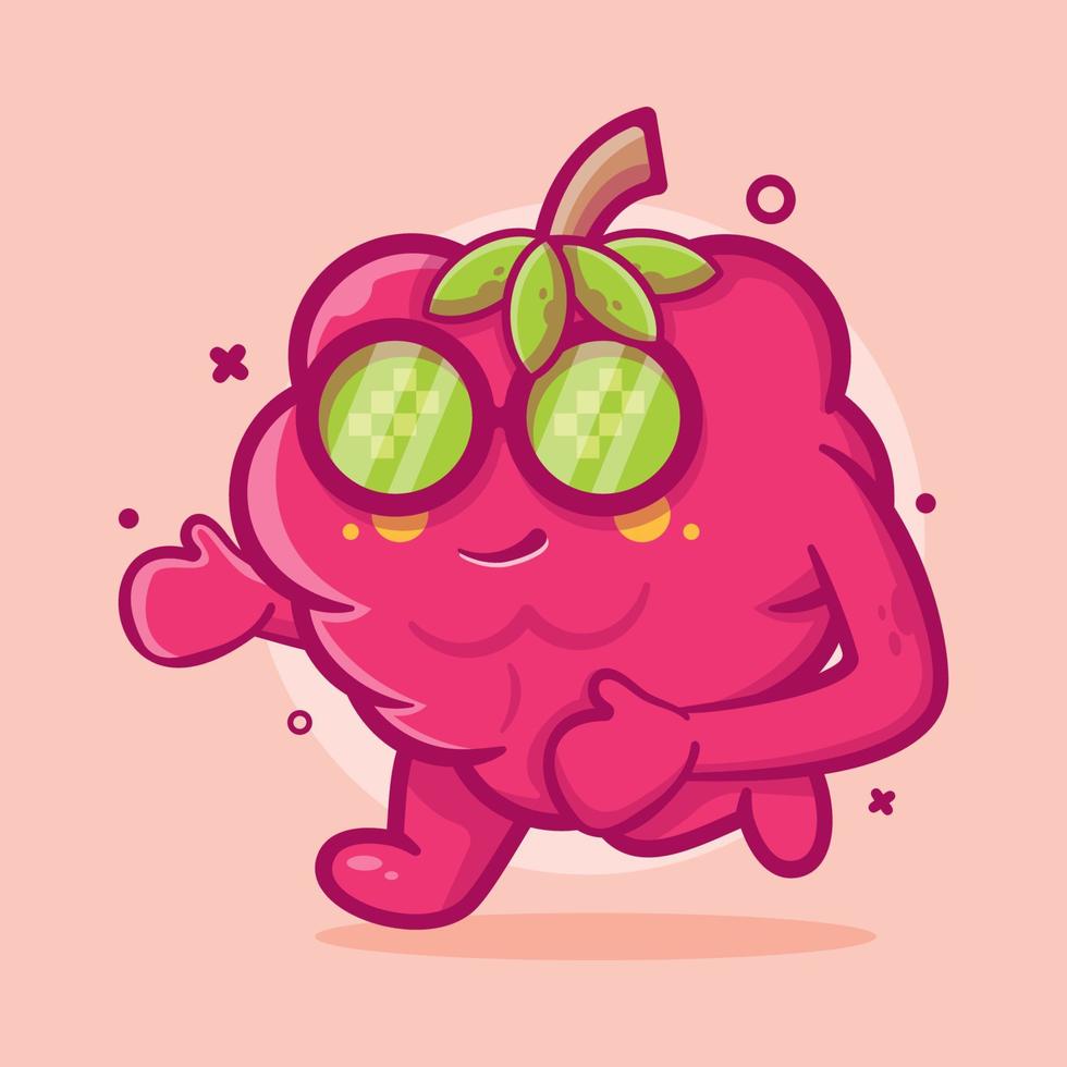 divertida mascota de personaje de fruta de frambuesa ejecutando dibujos animados aislados en diseño de estilo plano vector