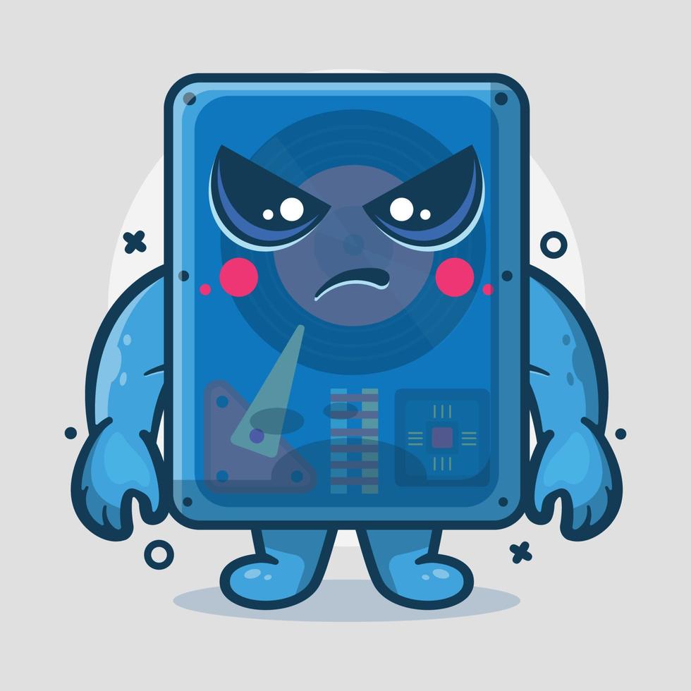 mascota de personaje de disco duro de computadora seria con expresión enojada dibujos animados aislados en diseño de estilo plano vector