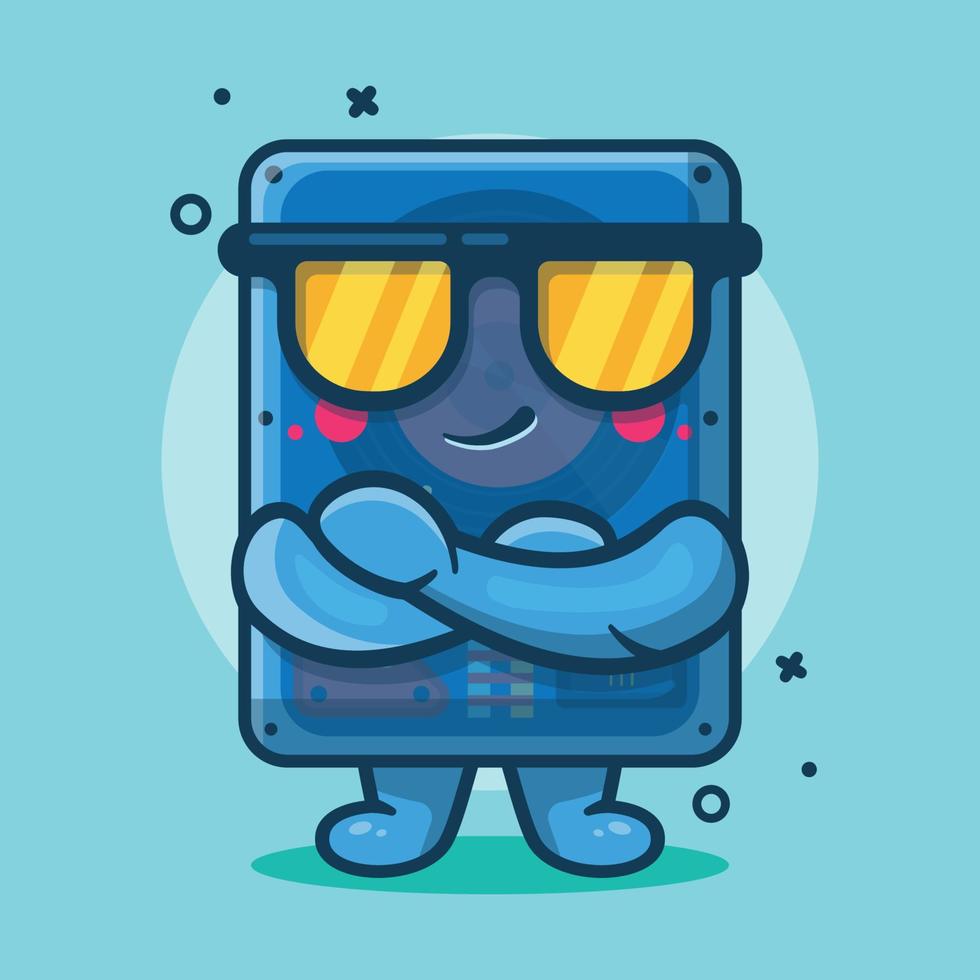 cute computer hard disk character mascot with cool expression isolated cartoon in flat style design vector