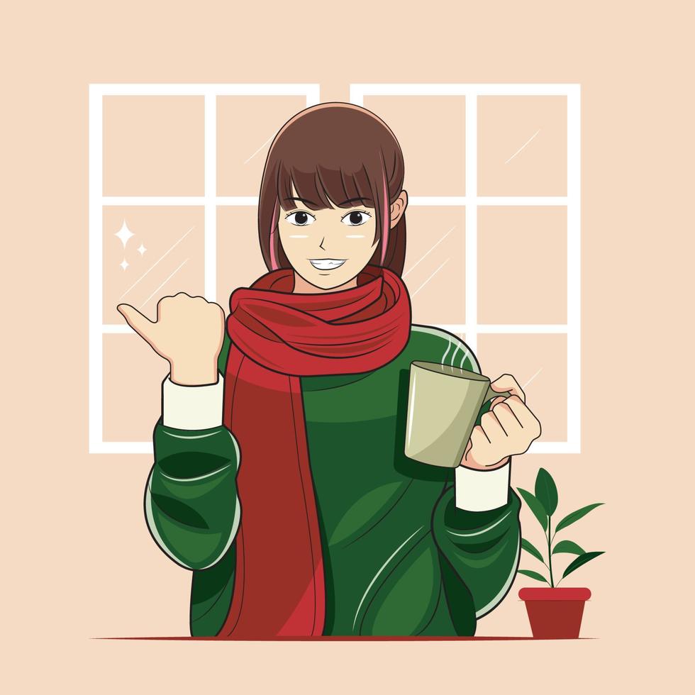 Young Girl wearing sweater and showing sideways vector illustration free download