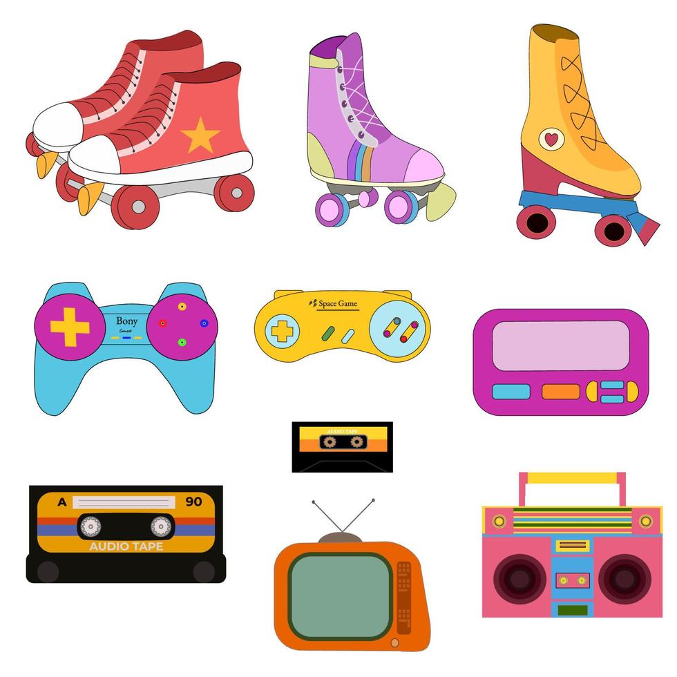 set 90s retro cartoon vector