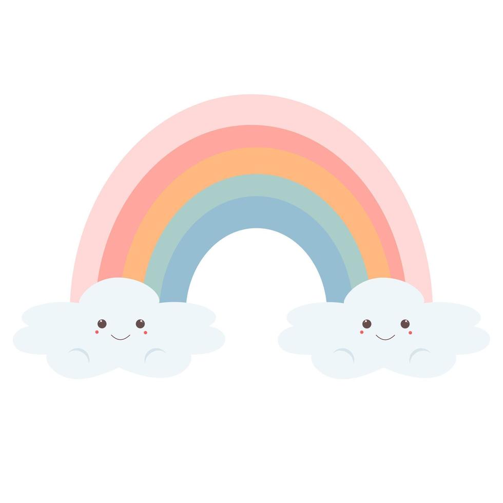 pastel rainbow with clouds. vector