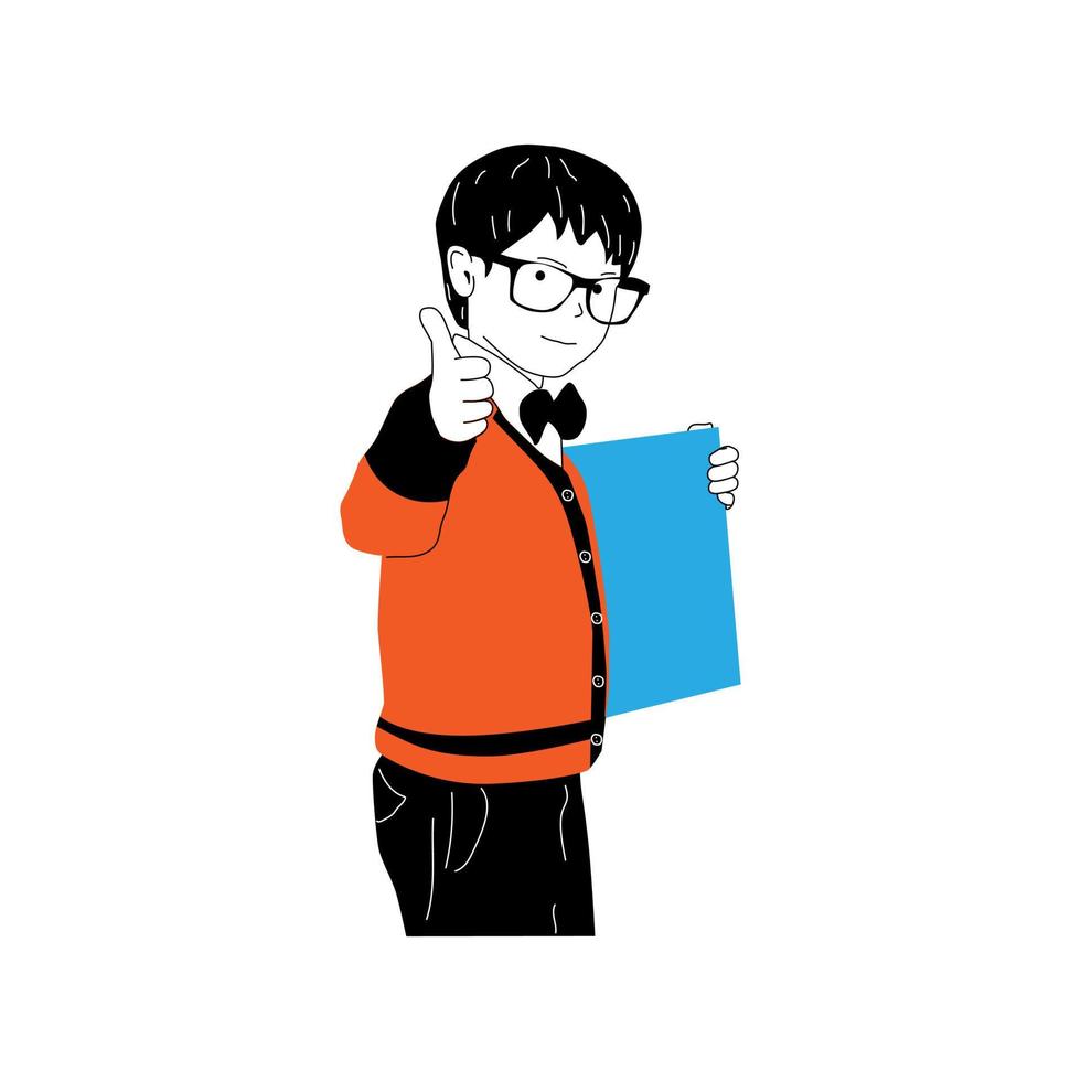 illustration of a schoolboy carrying a book vector