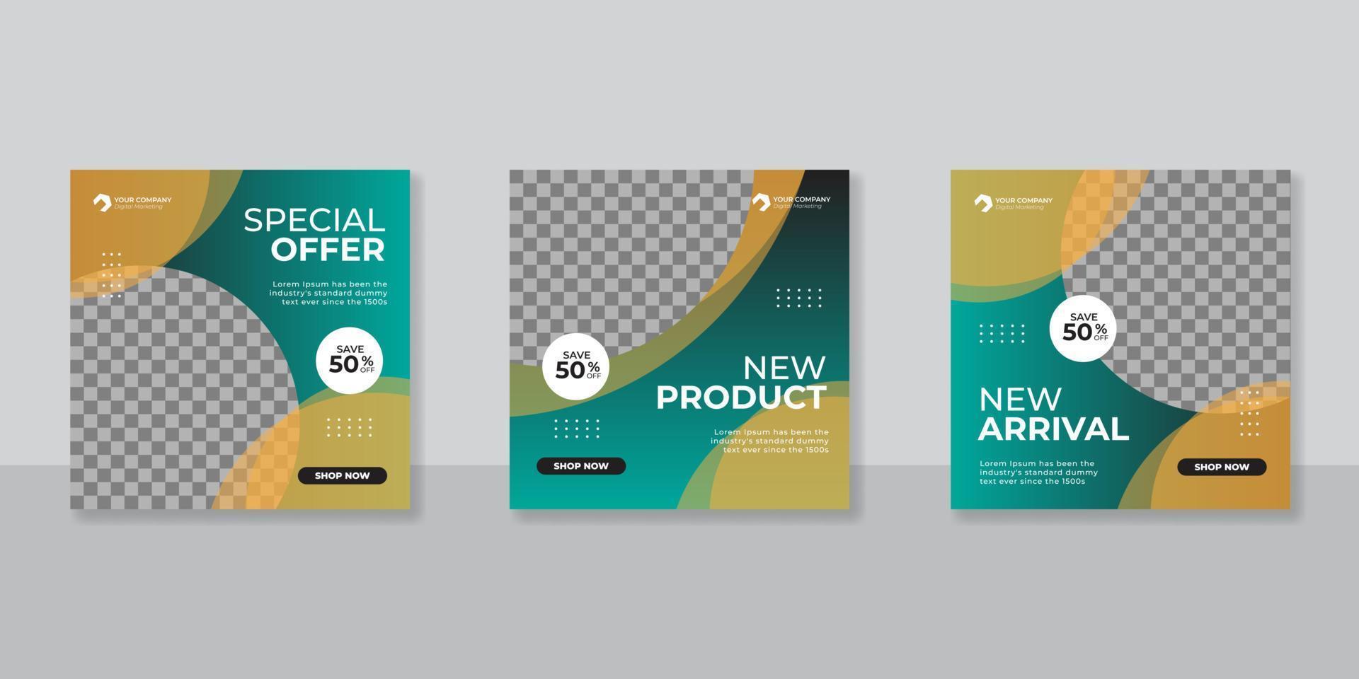 Modern promotion square web banner for social media mobile apps. Elegant sale and discount promo backgrounds for digital marketing vector