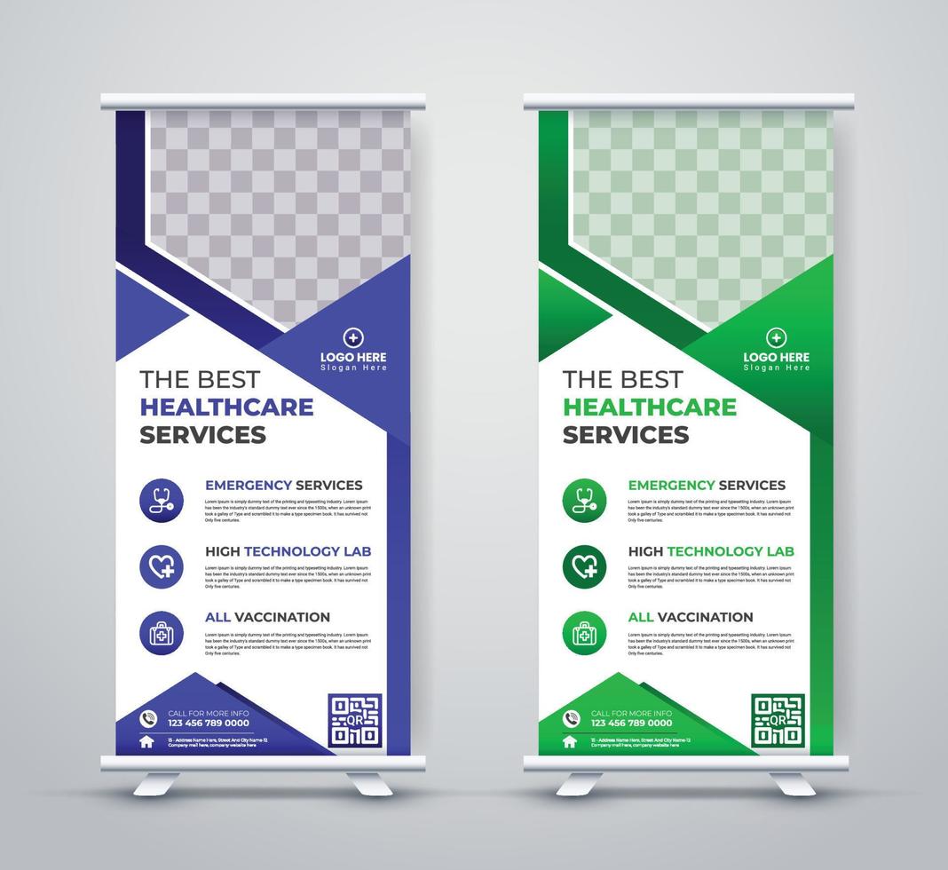 Medical healthcare roll-up dental x banner corporate business company standee banner dl flyer design vector