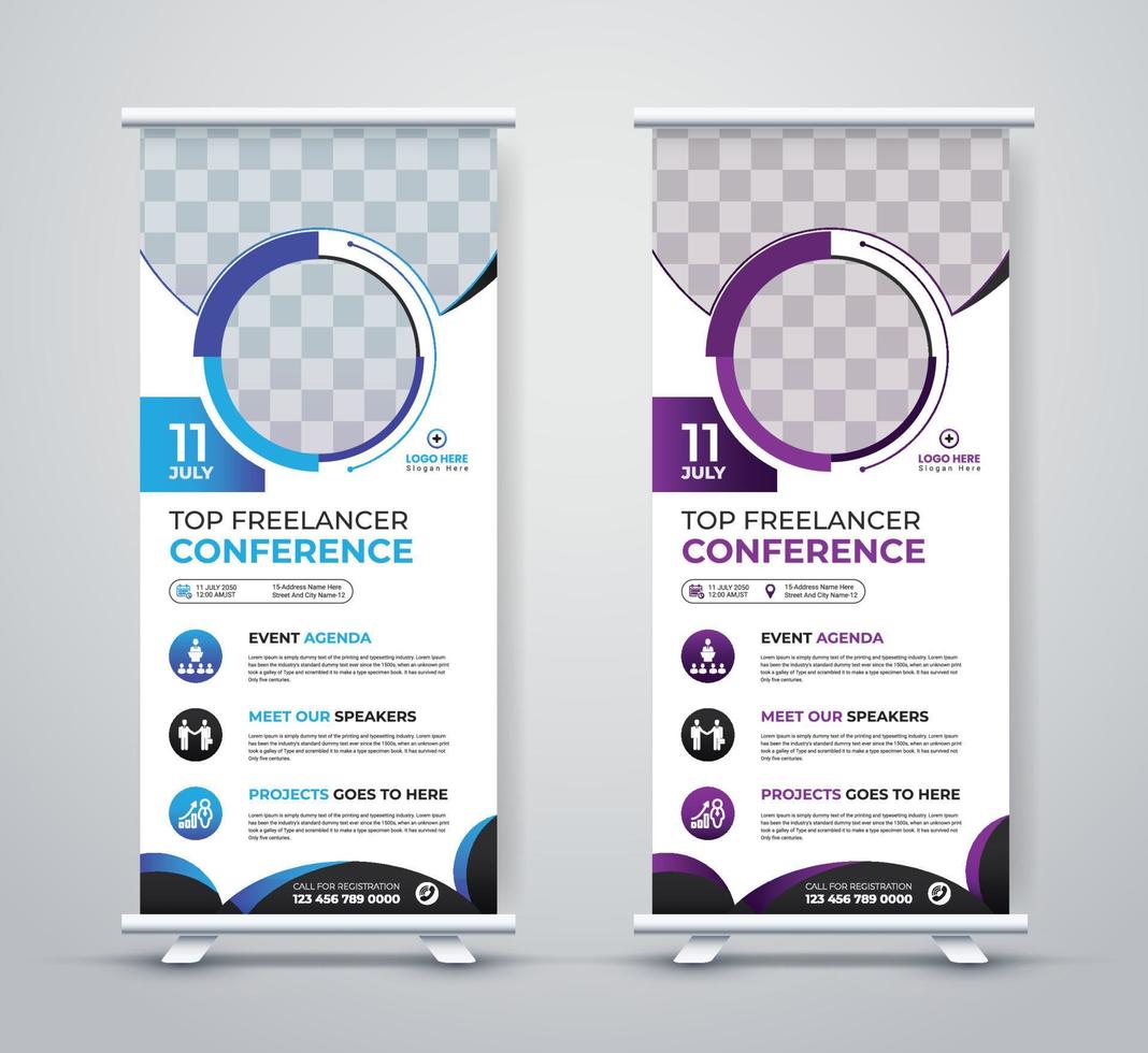 conference roll-up banner corporate business company annual seminar rack card, stand, and x banner dl flyer design vector
