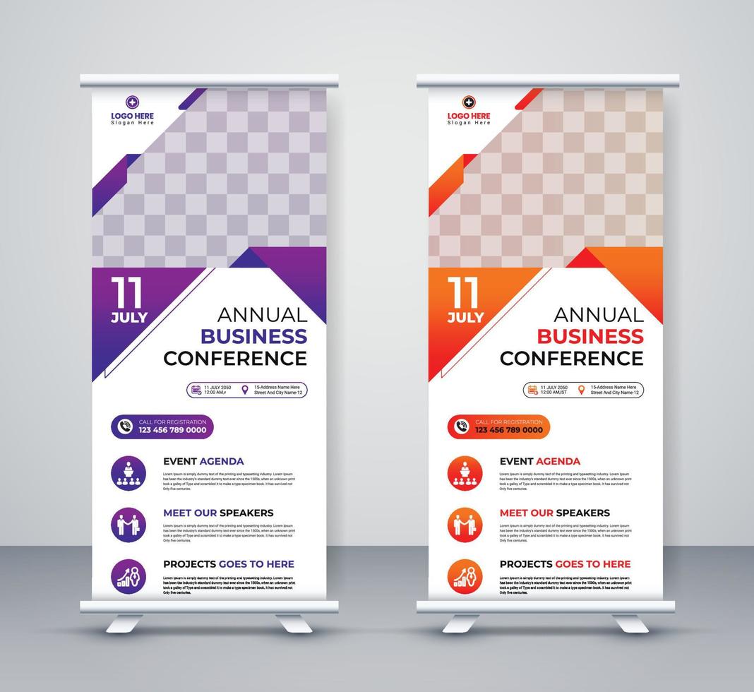 conference roll-up banner corporate business company annual seminar rack card, stand, and x banner dl flyer design vector