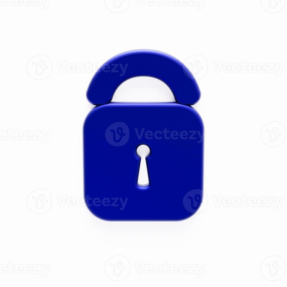 Closed padlock 3d render illustration. House security safety tool design element. photo