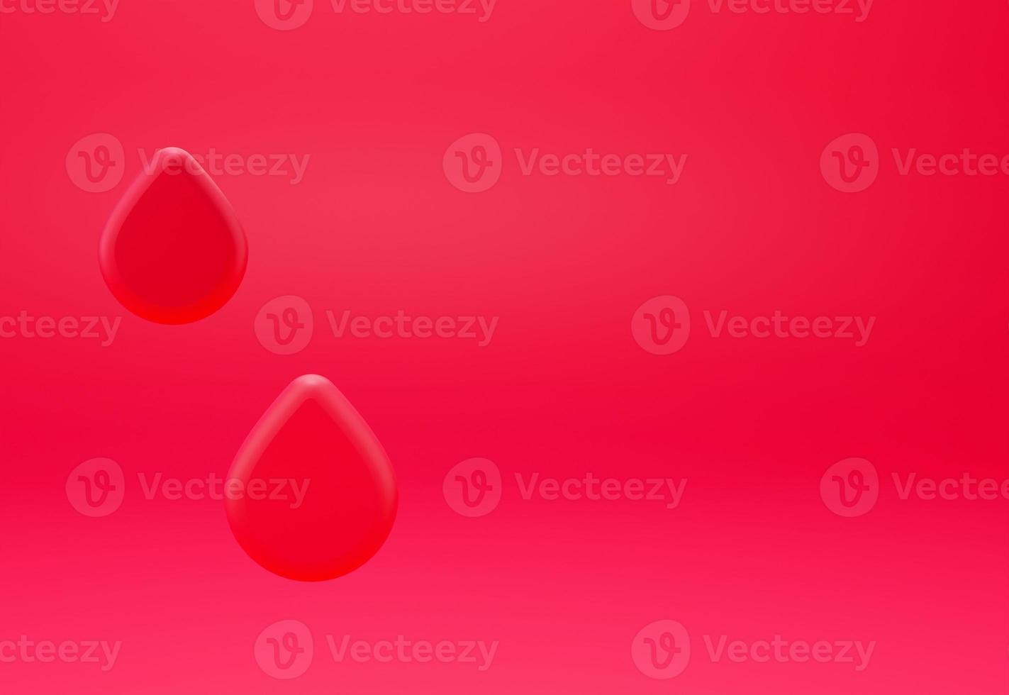 Blood drops on red background. 3d render illustration. photo