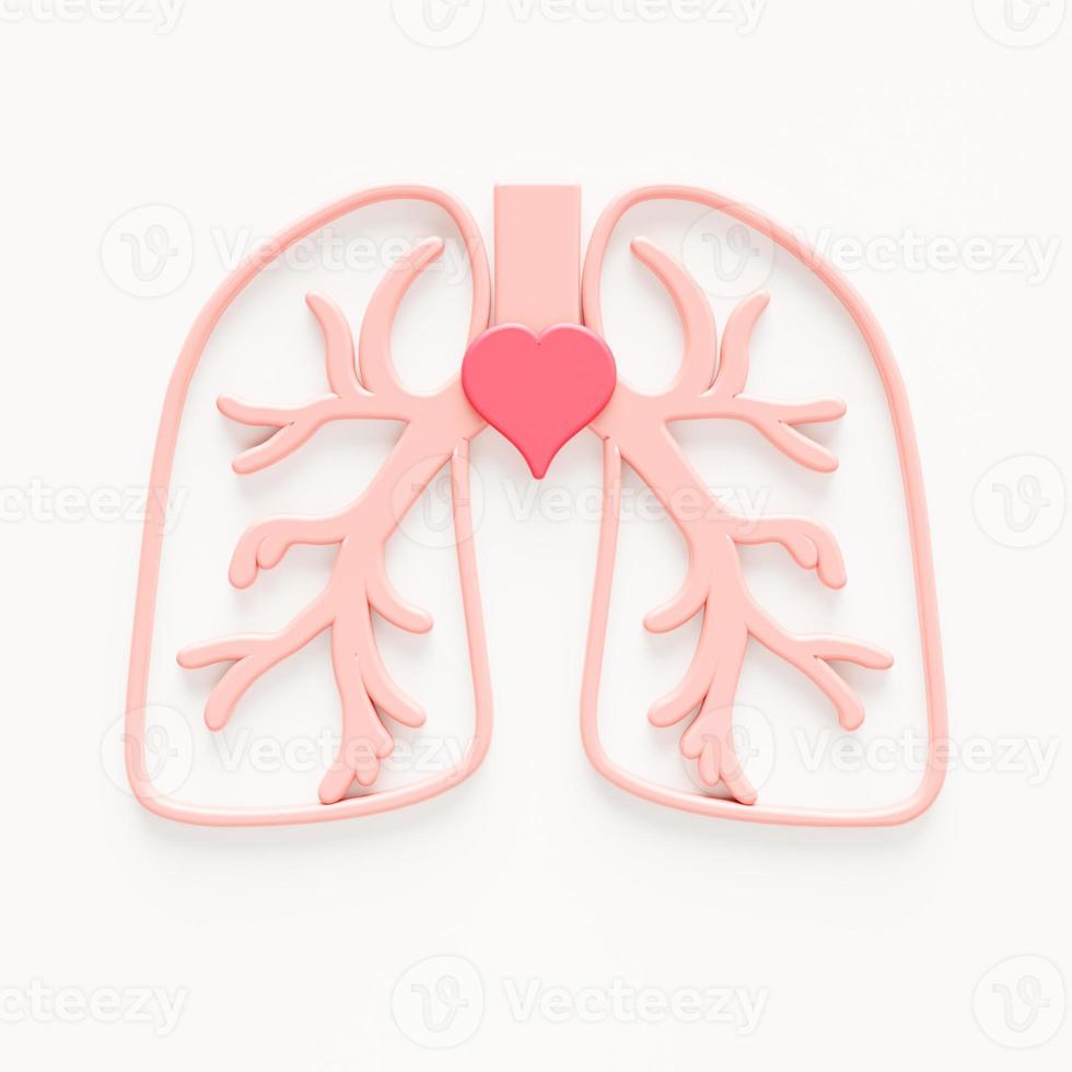 pulmones con signo cardíaco por concepto de enfermedad pulmonar. ilustración de procesamiento 3d de órganos corporales. foto