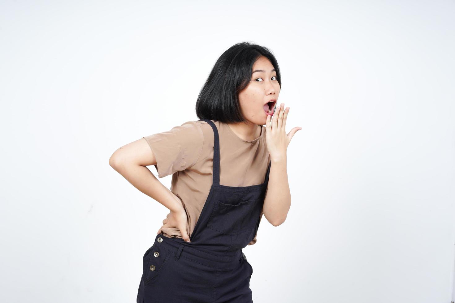 WOW Face Expression Of Beautiful Asian Woman Isolated On White Background photo