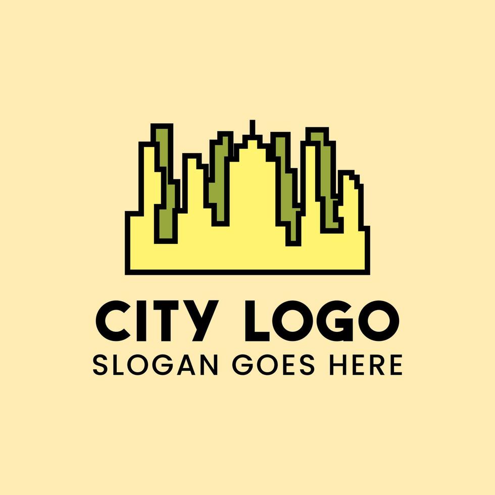 logotipo urbano con rascacielos amarillos con bordes negros vector
