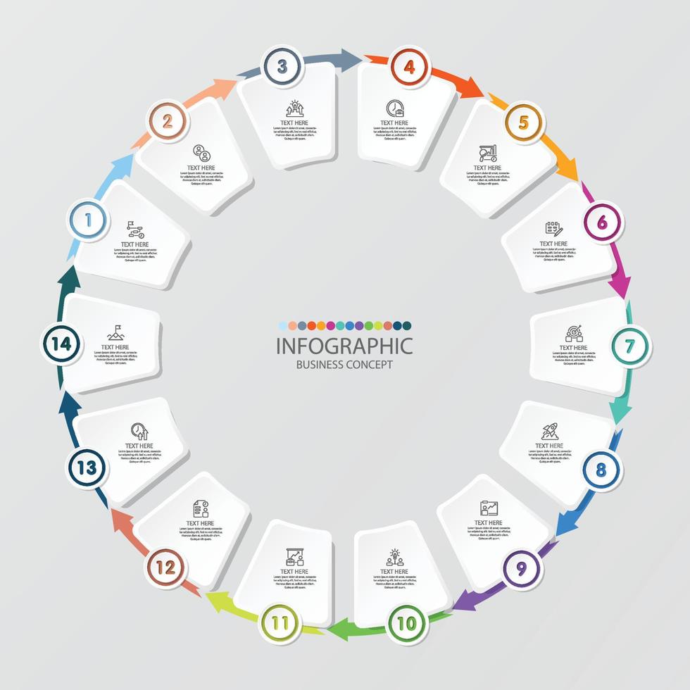 infografía estándar con 14 pasos, procesos u opciones. vector