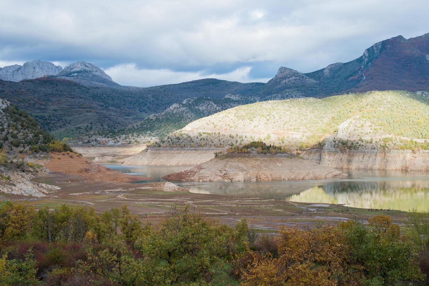 Severe drought in the north of spain. Reservoir with no water. photo