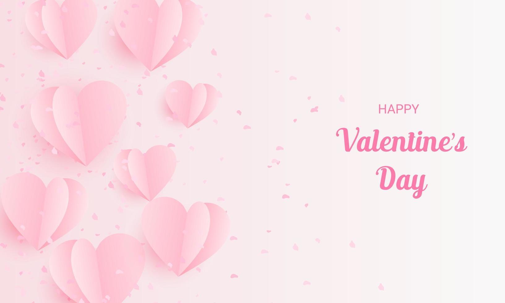 Valentine celebration background with paper hearts and flower petals. vector