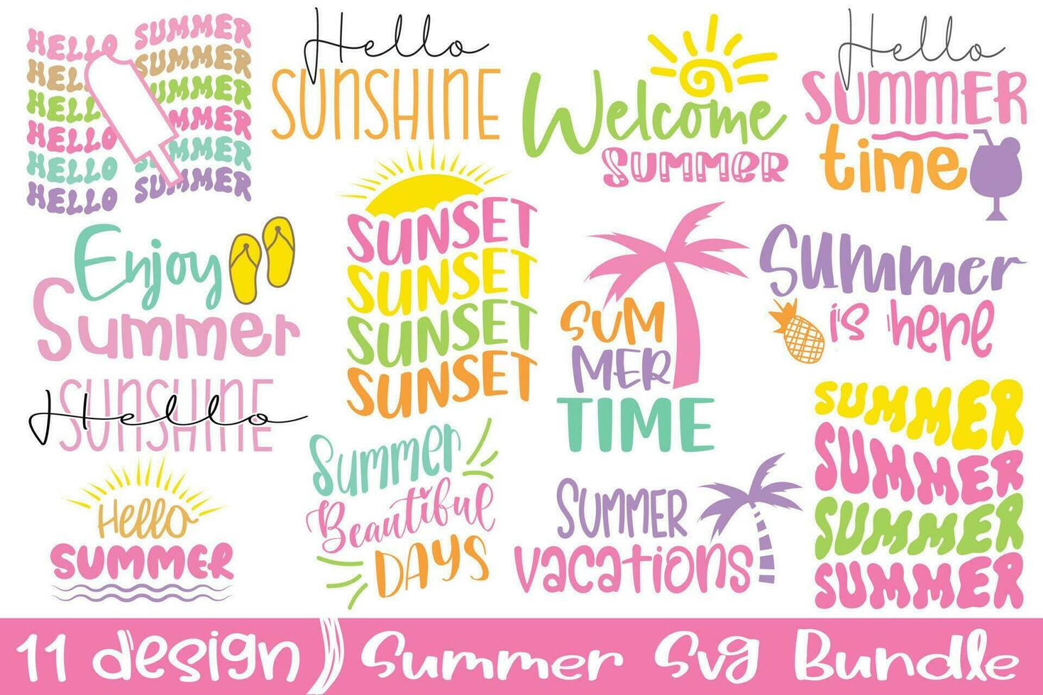 New professional summer quotes SVG cut files design bundle vector