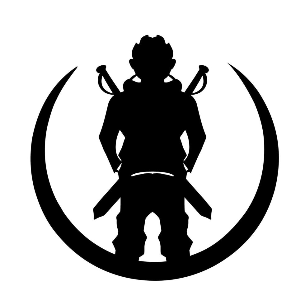 Crescent moon swordsman vector design suitable for logos, stickers and others