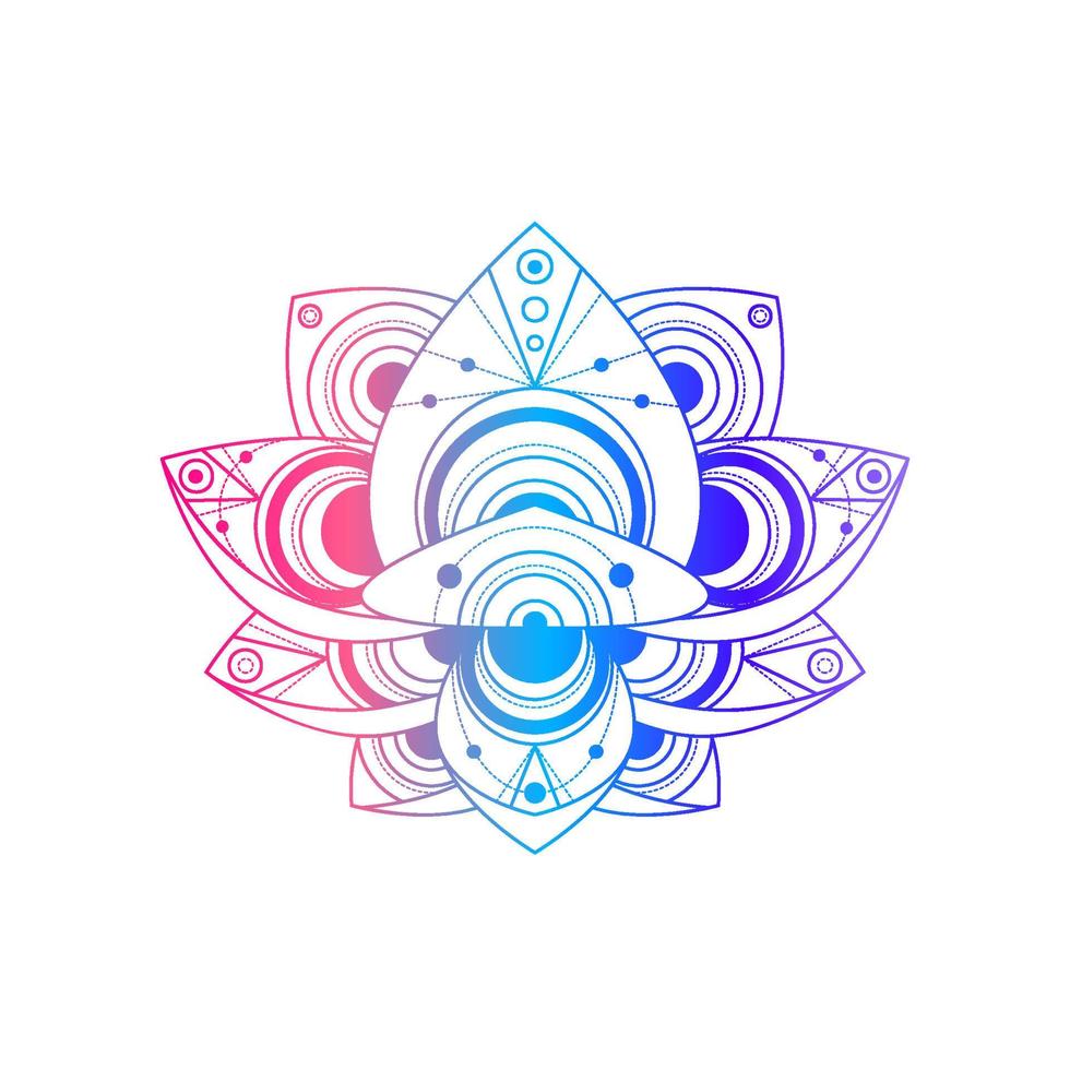 Lotus flower with geometric pattern vector linear illustration