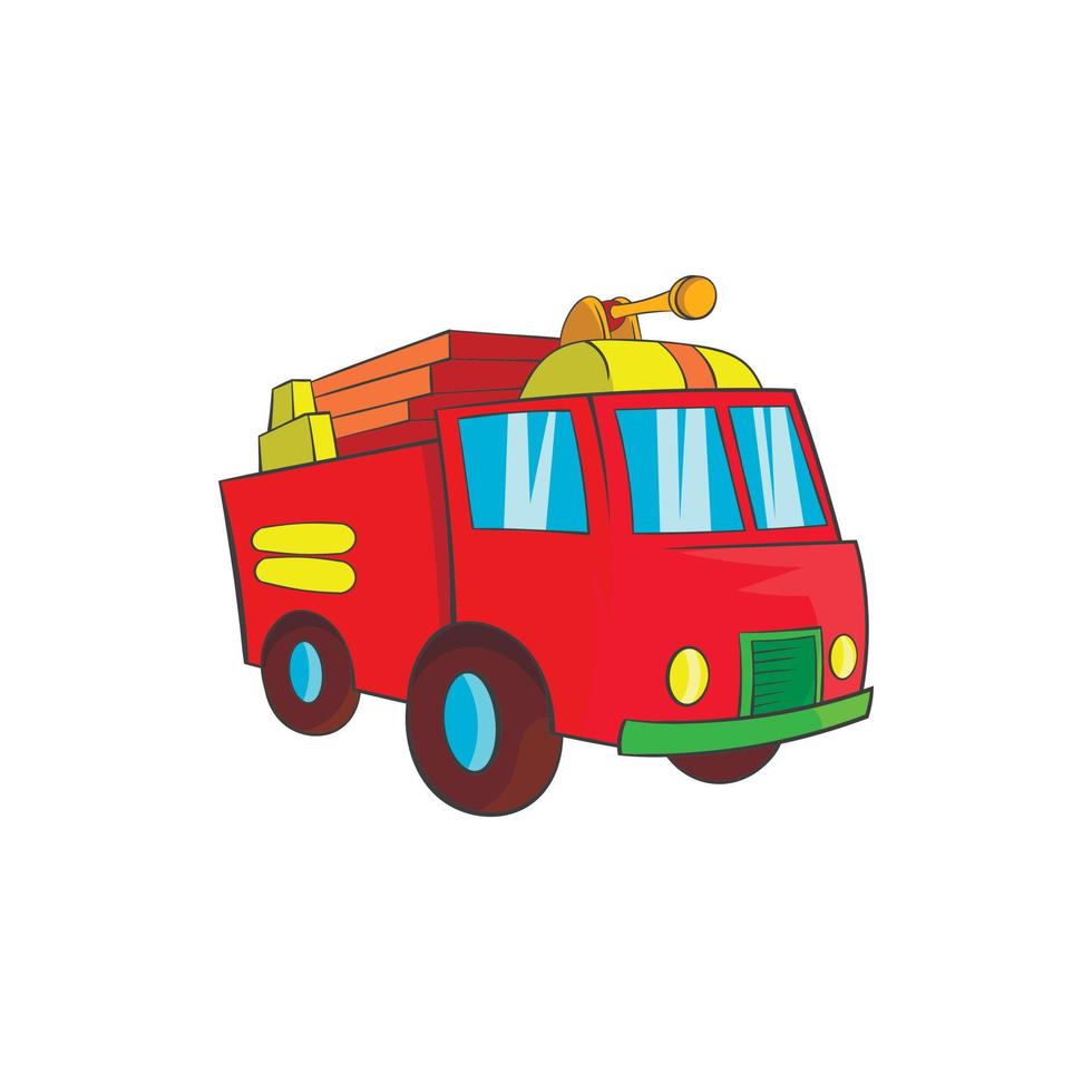 icono de camión de bomberos, estilo de dibujos animados vector